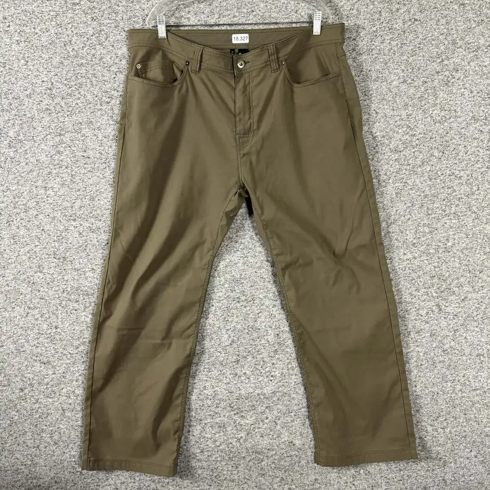 Prana Men’s Size 40x32 Brown Nylon Slim Fit Straight Leg Brion Pants